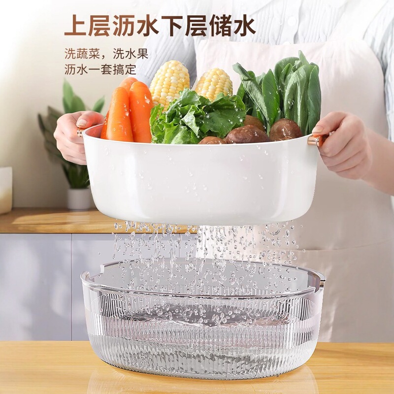 厨房洗菜盆沥水篮大号双层加厚水果盘家用客厅茶几水槽滤水篮子|undefined