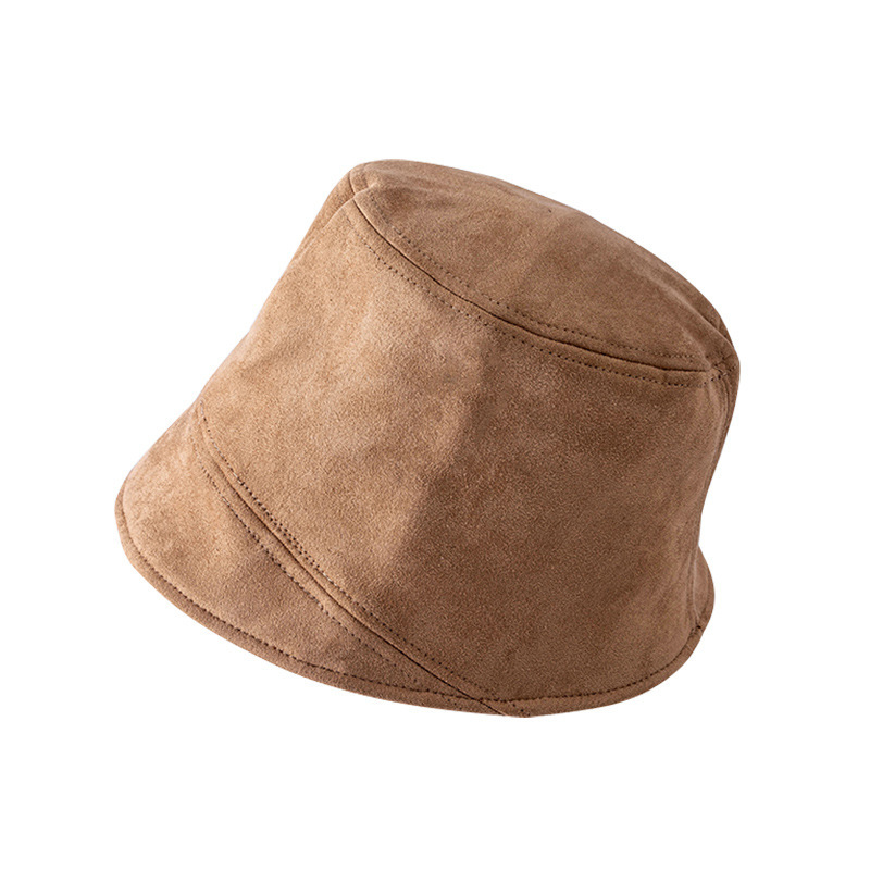 New Suede Fisherman Hat, Black Japanese Retro Hat, Women's Bare Face, Big Head Circumference, Autumn And Winter Face Enhancing Small Basin Hat_voghion.com