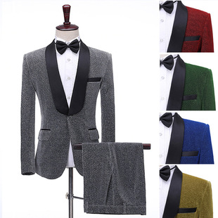 Male Host Green Fruit Collar Colorfulful Bright Silk Suit Singer Stage Performance Clothing Photo Studio Bar Dj Male Dress