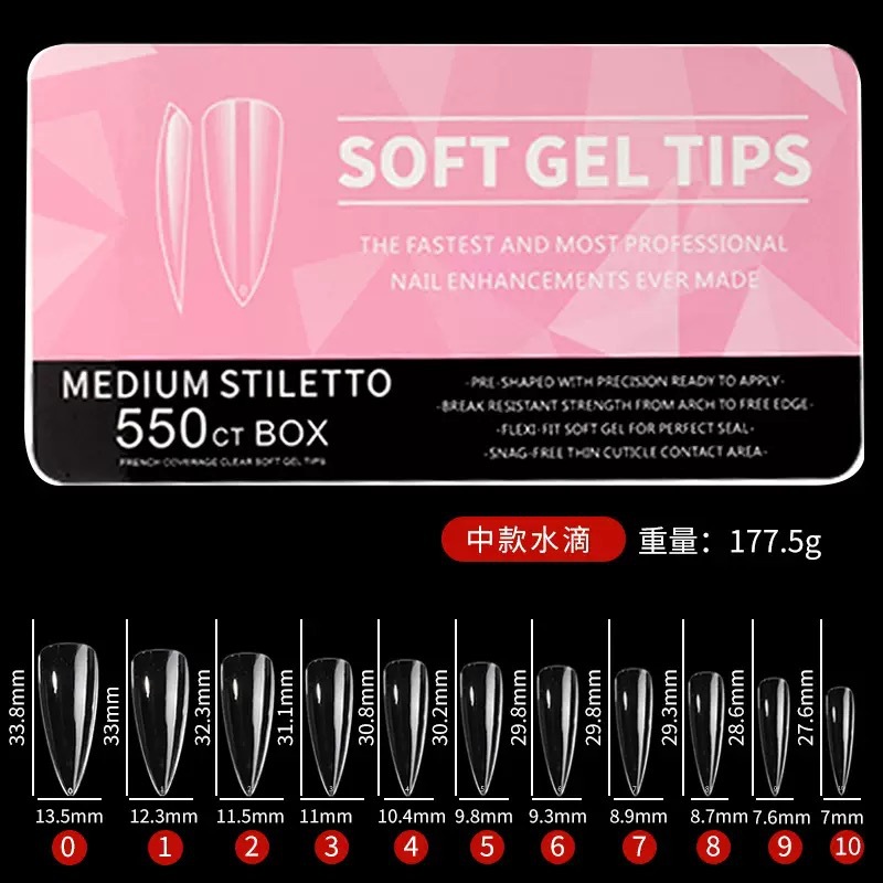 Amazon porcelana caja blanca esmalte de uñas ultra-delgada sin costuras esmerilado gota de agua larga almendra tallado libre esmalte de uñas 550 piezas/caja