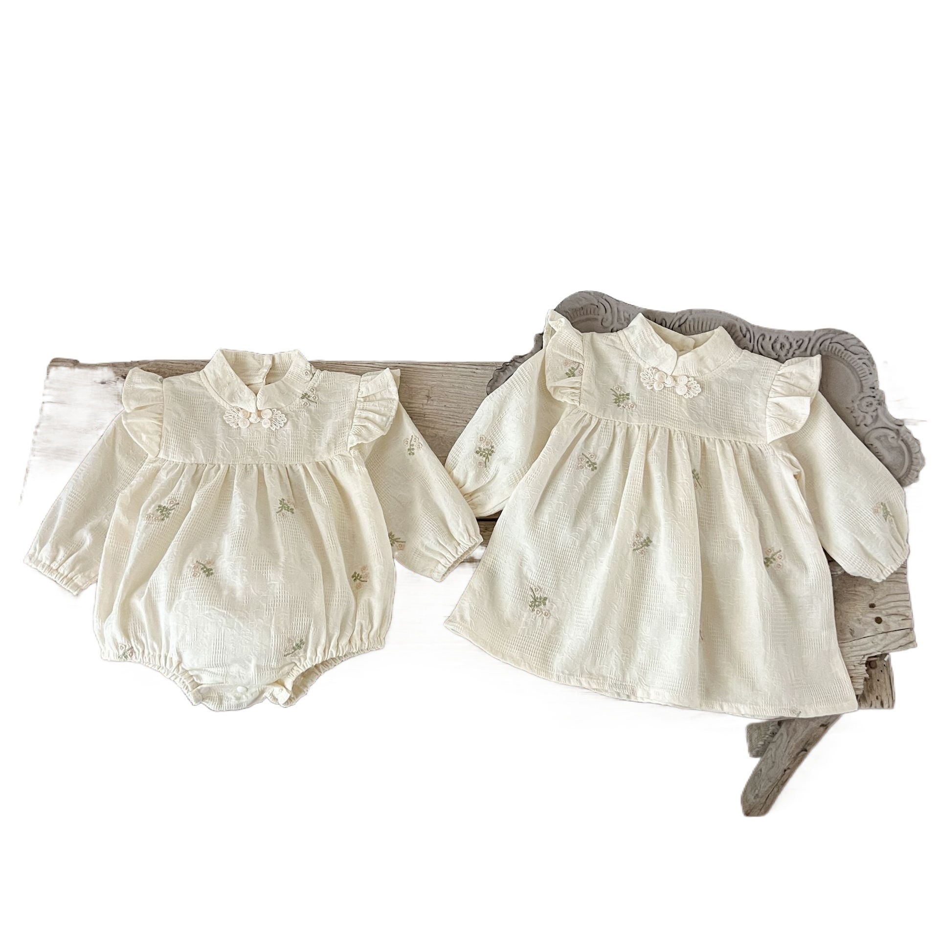 Ins niñas coreanas bebés algodón bordado chino lapina para bebés falda para hermanas