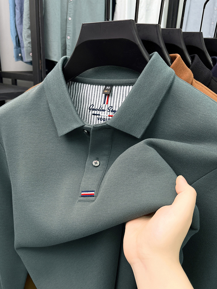 Áo polo nam dài tay cổ bẻ 100% cotton đánh bóng, form regular — nâu vàng chi tiết 26