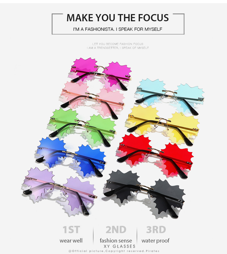 Frameless Sunglasses For Women Unique Hip Hop Maple Leaf Design_voghion.com