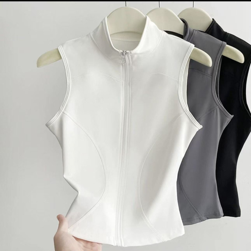 Cross-Border Spring and Summer New Style Sleeveless Yoga Jacket for Women, Slim Fit, Breathable, Slimming, Stand-Up Collar Sports Vest, T-Shirt Top