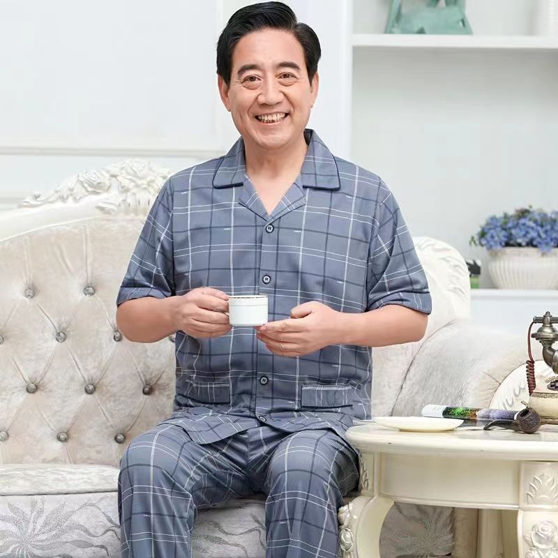 Middle-aged Pajamas Men's Summer Short-sleeved Pants 70 to 80-year-old Grandpa Loose Plus Size Home Clothes