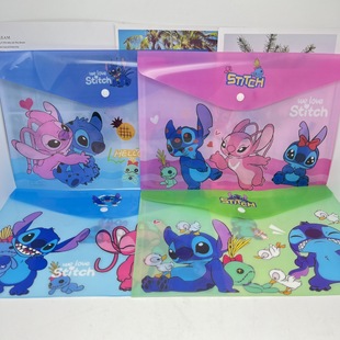 Cartoon A4 Stitch Buckle Bag PVC Bag Stitch Blue Rabbit Snaps Test Paper Storage Stationery Document Data Bag