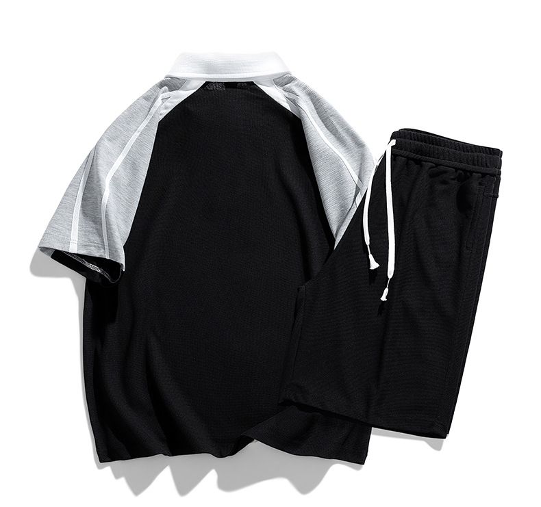 Vêtements pour hommes Athleisure costume à manches courtes T-shirt hommes été adolescents quotidiens haut à revers ample cordon de serrage shorts tendance_voghion.com