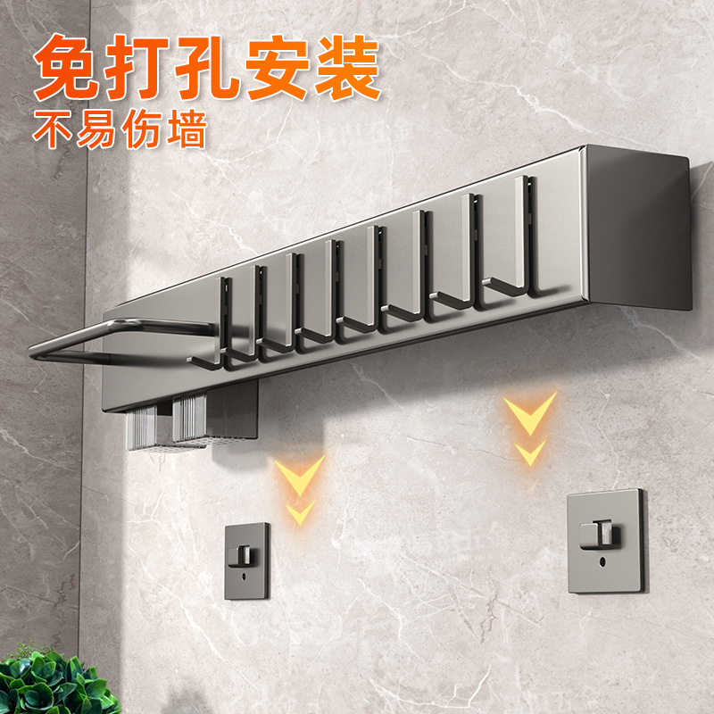 Fabricante de cuchillos de cocina sin agujeros de perforación espesación multifuncional palillos cuchillo de inserción de tubo de almacenamiento integrado pared colgante estante