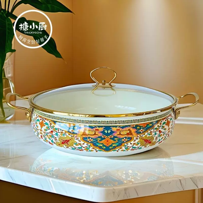 Enamel stew pot for kitchen, compatible with gas and induction cooker, universal multi-function seafood pot, soup pot, stew pot