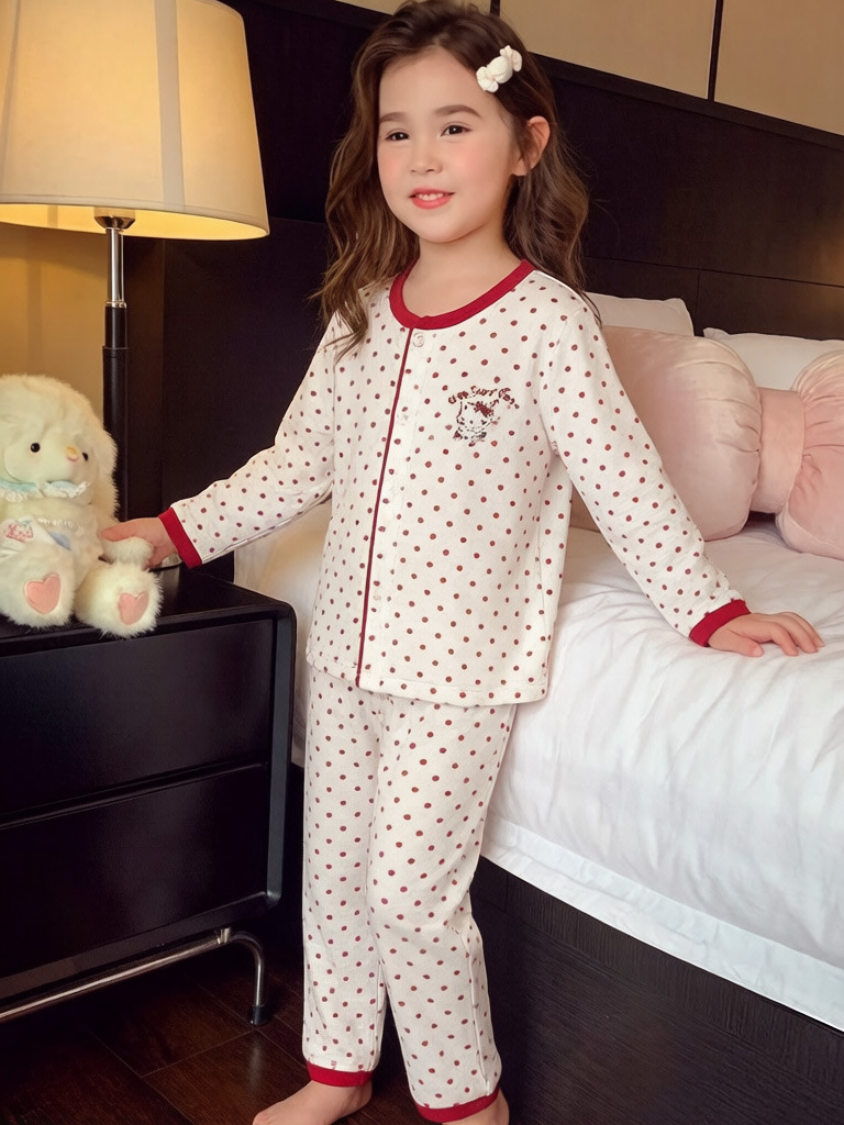 Nuevo conjunto de casa de primavera y verano niñas conjunto de ropa de casa Cardigan de encaje pijama infantil conjunto de pijamas de algodón