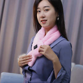 智能恒温发热围巾男USB充电加热护颈女冬季新 保暖仿兔毛情侣围脖