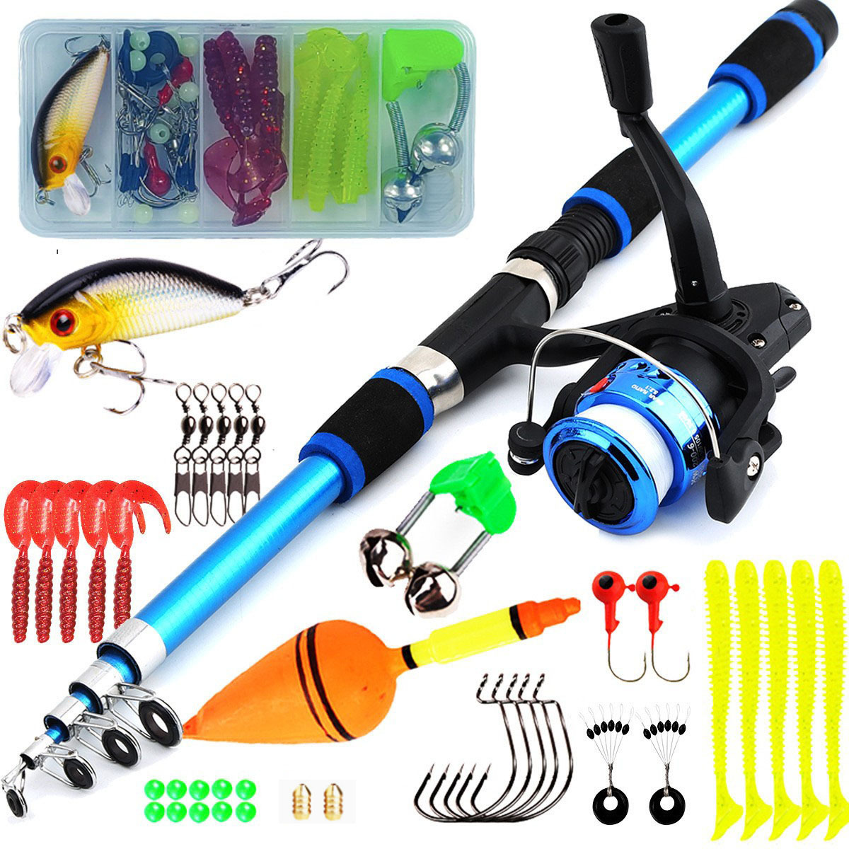 Sea Rod suit Combination Portable Fishing Rod Remote Throwing Rod 1.8m Sea Rod suit Fishing Gear suit for Children and Adolescents