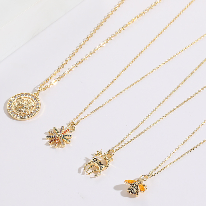 Fashion Bee Deer Copper Inlay Zircon Pendant Necklace 1 Piece