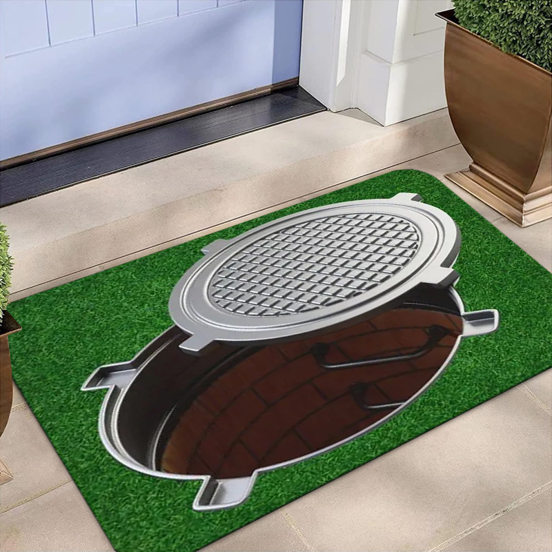 Tapete decorativo para porta de entrada com estampa 3D de tampa de bueiro, armadilha divertida para sala de estar, sofá, mesa de centro e sofá._voghion.com