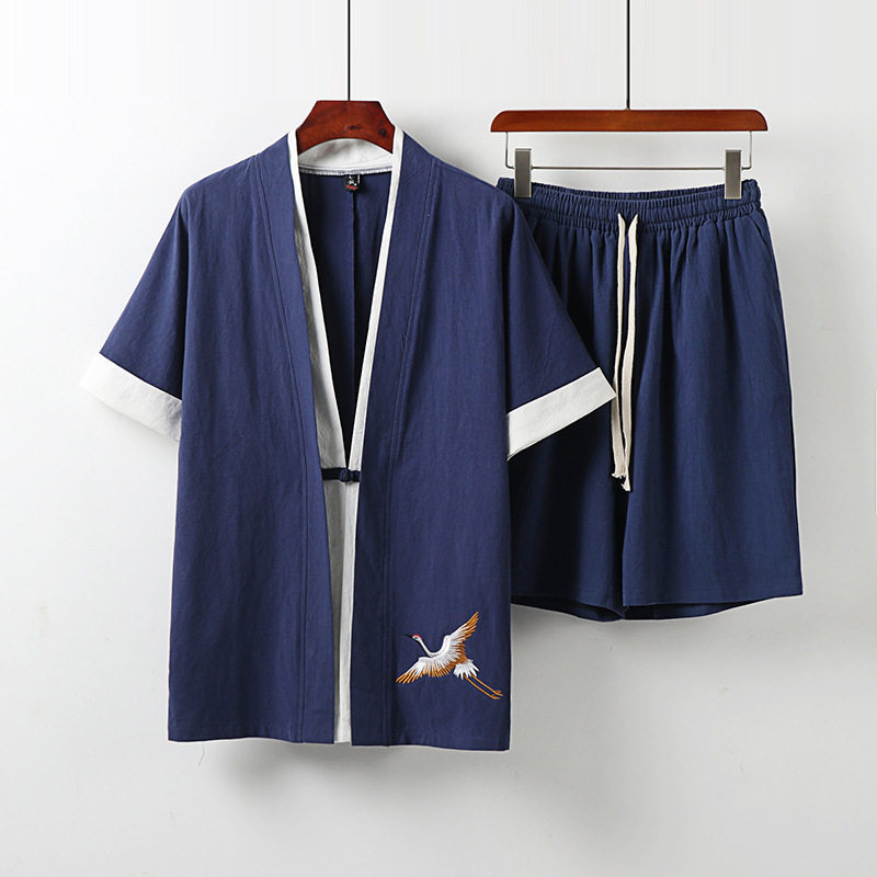 夏中国風大きいサイズ紳士服リネンレトロ綿とリネンメンズ半袖 Tシャツカジュアルスーツメンズ夏半袖|undefined