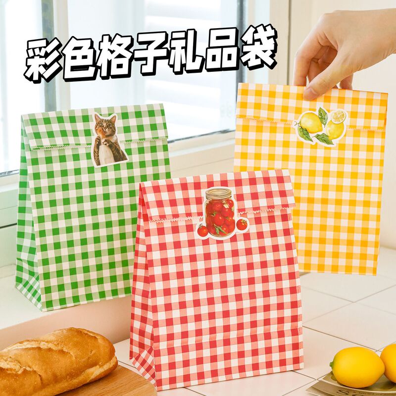 Ins Colorful Plaid Gift Bag Dopamine Kraft Paper Souvenir Packaging Bag Cute High-Value Storage Paper Bag Ins Colorful Plaid Gift Bag Dopamine Kraft Paper Souvenir Packaging Bag Cute High-Value Storage Paper Bag