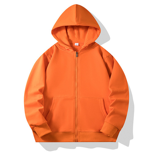 Thin adult ribbed pouch pull-up hoodie solid color hooded blank open jacket for couples class uniform manufacturer printing