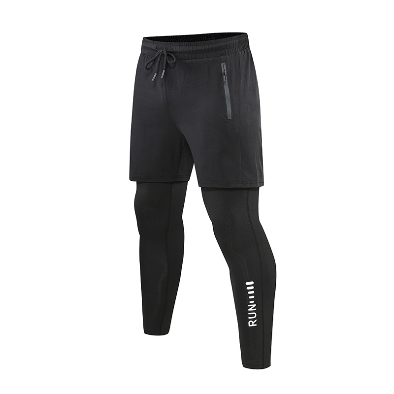 Las nuevas medias de los hombres falsifican dos piezas fitness deportes entrenamiento en funcionamiento Amazon casual stretch pantalones de secado rápido hombres