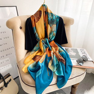 New in stock Decorative Printed Silk Scarf Mid-length Warm External Wear Air Conditioning Shawl Warm Scarf Scarf