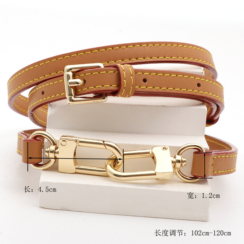 Premium cowhide dark honey color 1.2cm shoulder strap gold buckle