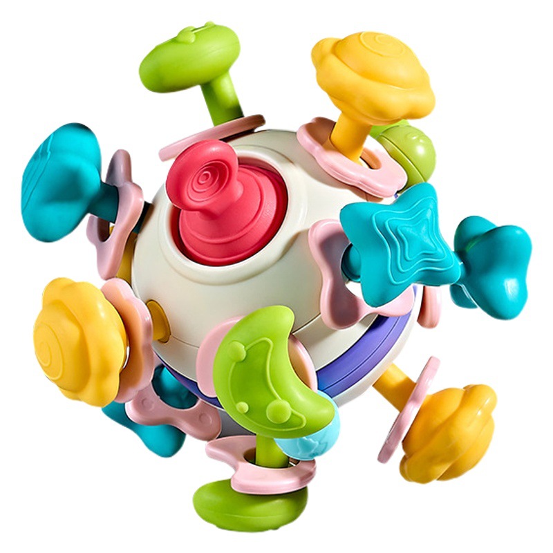 Juguete de goma para bebés, mordedor en forma de esfera, entrenamiento de agarre