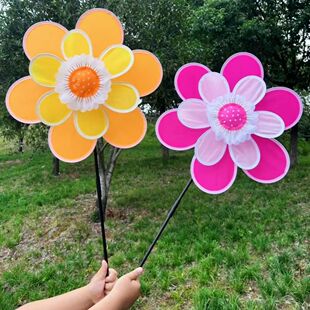 Double-Layer Fabric Sesame Flower Windmill Wholesale Outdoor Scenic Park Decoration Children's Handheld Toys