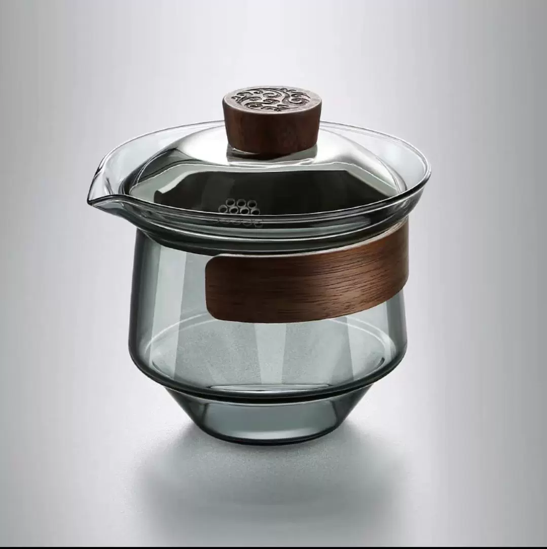 玻璃盖碗茶杯功夫茶具套装加厚透明泡茶壶手抓壶暮雨盖碗