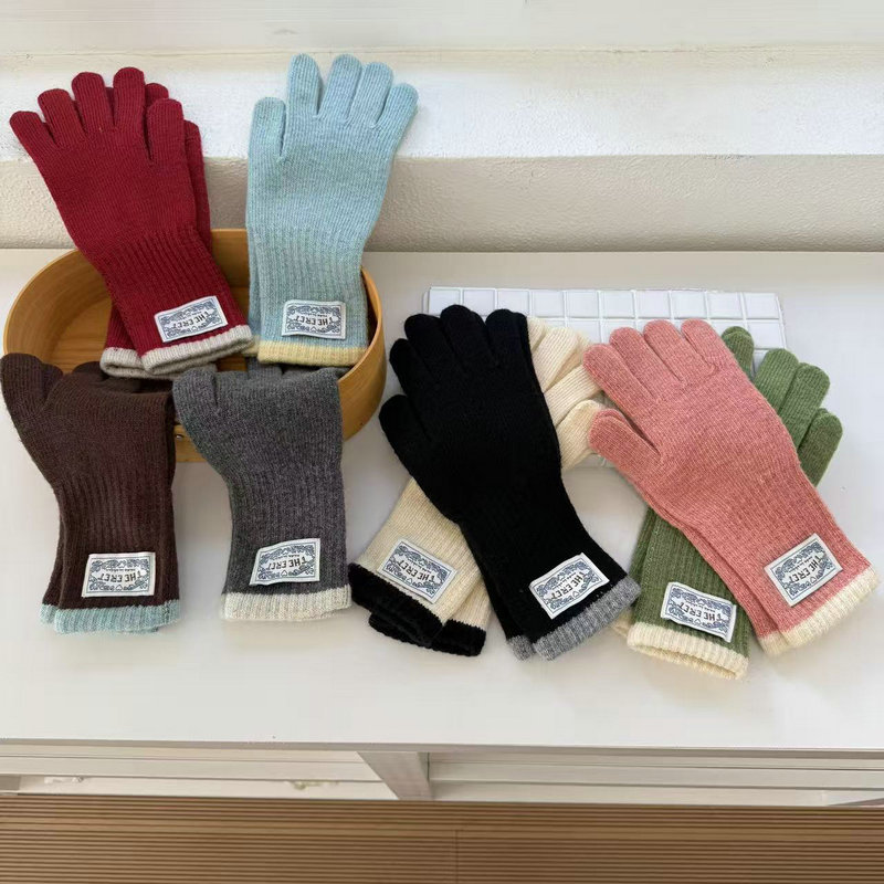 韩国针织手套女冬季ins保暖骑行分指手套可触屏防风防寒