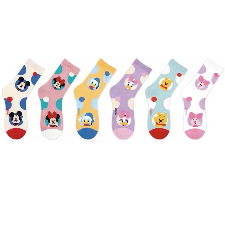 Korean Cartoon Anime Socks Mid-Calf Ins Trendy Japanese Cute Winnie the Pooh Donald Duck Little Pig Sweet Women's Socks