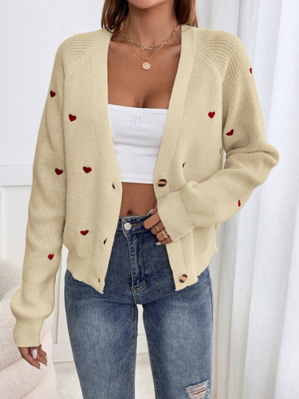 Comercio exterior transfronterizo amazon amor bordado camisa de punto chaqueta europea y americana otoño invierno botón único suéter de cuello en V cardigan mujeres image 9