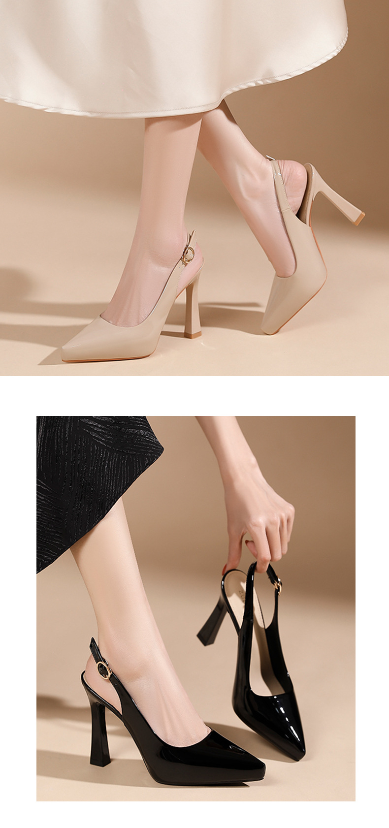 Sandal cao gót nữ mũi nhọn bít mũi hở gót, đế platform trong suốt, gót 10 cm — Nude-10cm chi tiết 7