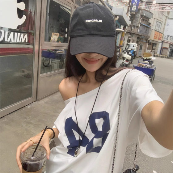 Design Sense Letter Print Shoulder T-Shirt Women's 2025 Summer New Casual Loose Mid-length Student Top Women