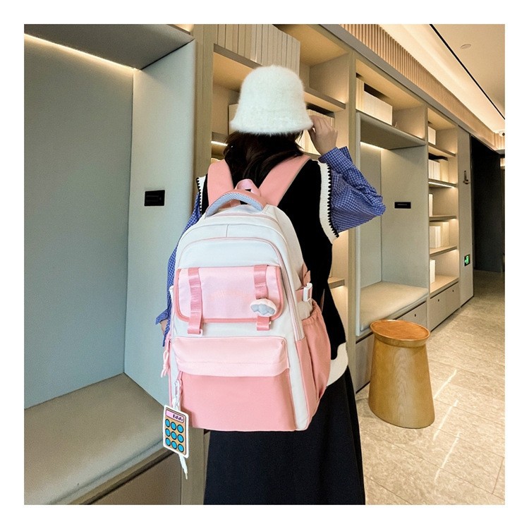 Mochila Mochila estilo coreano para mujer Mochila escolar estilo ins para estudiantes de secundaria Mochila de estudiante de gran capacidad Mochila de color de contraste ligera y versátil
