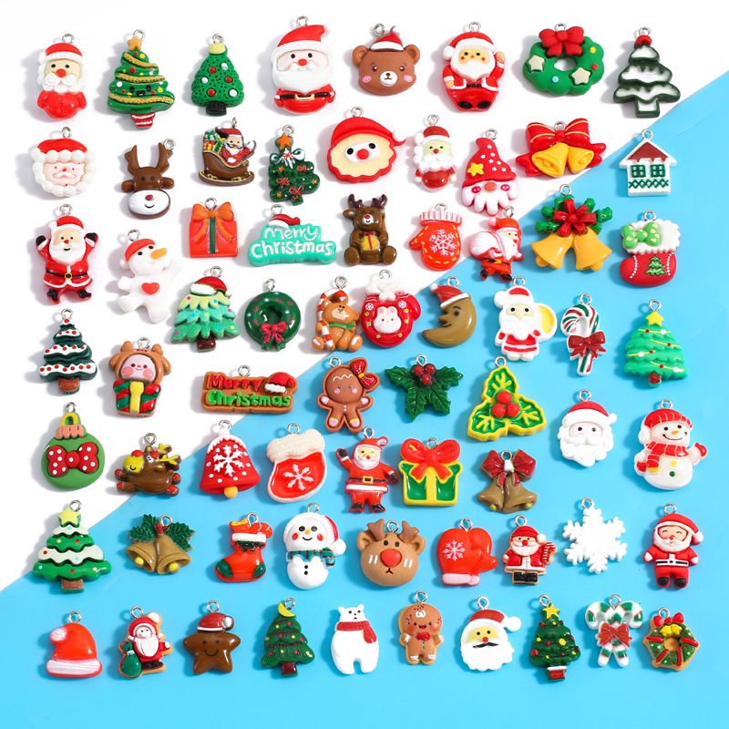 70款DIY树脂圣诞节系列圣诞老人雪人吊坠 手链钥匙扣装饰挂件W462