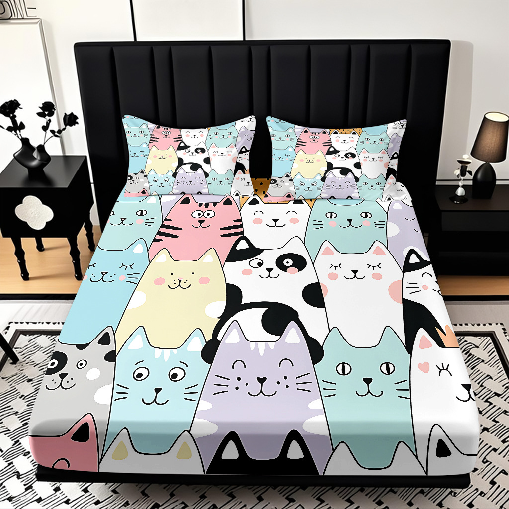 TEMU / JIT transfronterizo para animados gatitos de alta definición impresión digital kit de cama de cama de fábrica directa para imprimir