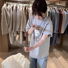 日本の新しい夏のハローキティプリント半袖Tシャツトップス純綿半袖Tシャツ女の子向け