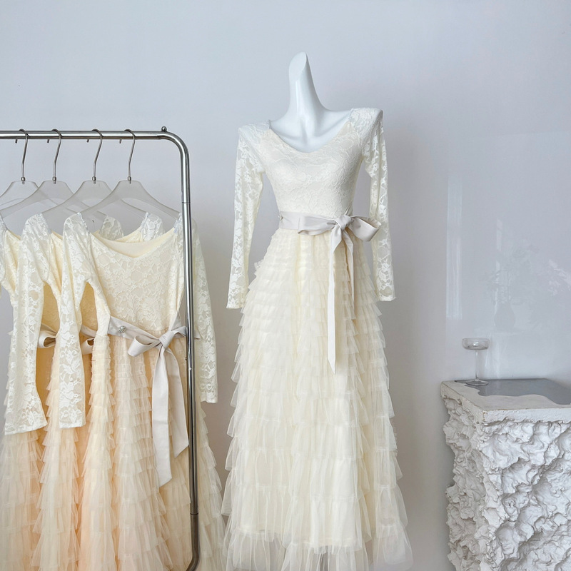 Meow Year Pink Lychee Dance Retro French Lace Fluffy Cake Skirt Dress Plus Velvet 2025 Autumn and Winter New Style Meow Year Pink Lychee Dance Retro French Lace Fluffy Cake Skirt Dress Plus Velvet 2025 Autumn and Winter New Style