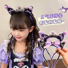 子供のクロミのかつらのカチューシャの女の子のサンリオは髪のカチューシャの赤ちゃんのお姫様の髪飾りのクラウンのリボンの髪飾りを編みます。