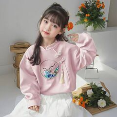 女の子春秋古風スウェットシャツ子供長袖秋服中高生女の子新中式民族風トップス民族風トレンド