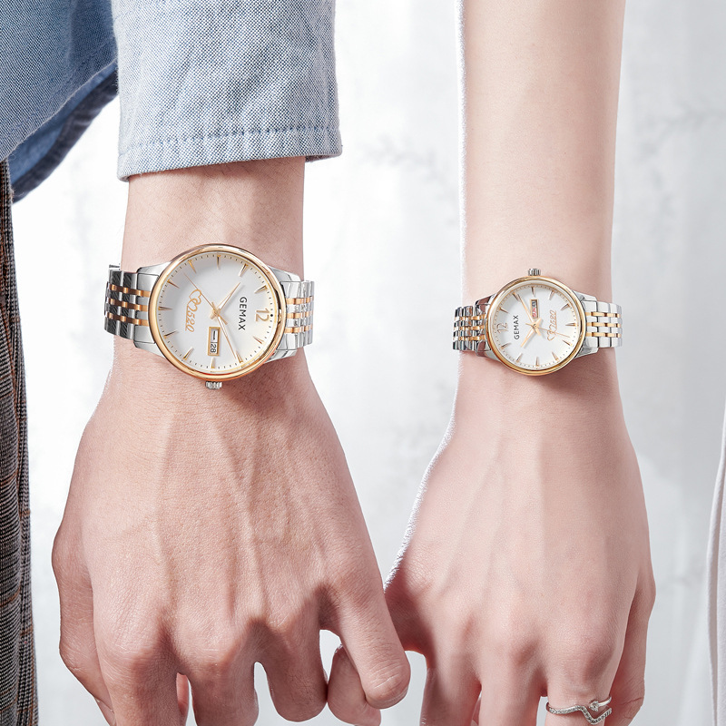 Couple Watches, Mechanical, Fully Automatic, Steel Strap, Simple, High-Looking, Dual Calendar, Luminous Watch, One for Men and One for Women, Can Be Engraved
