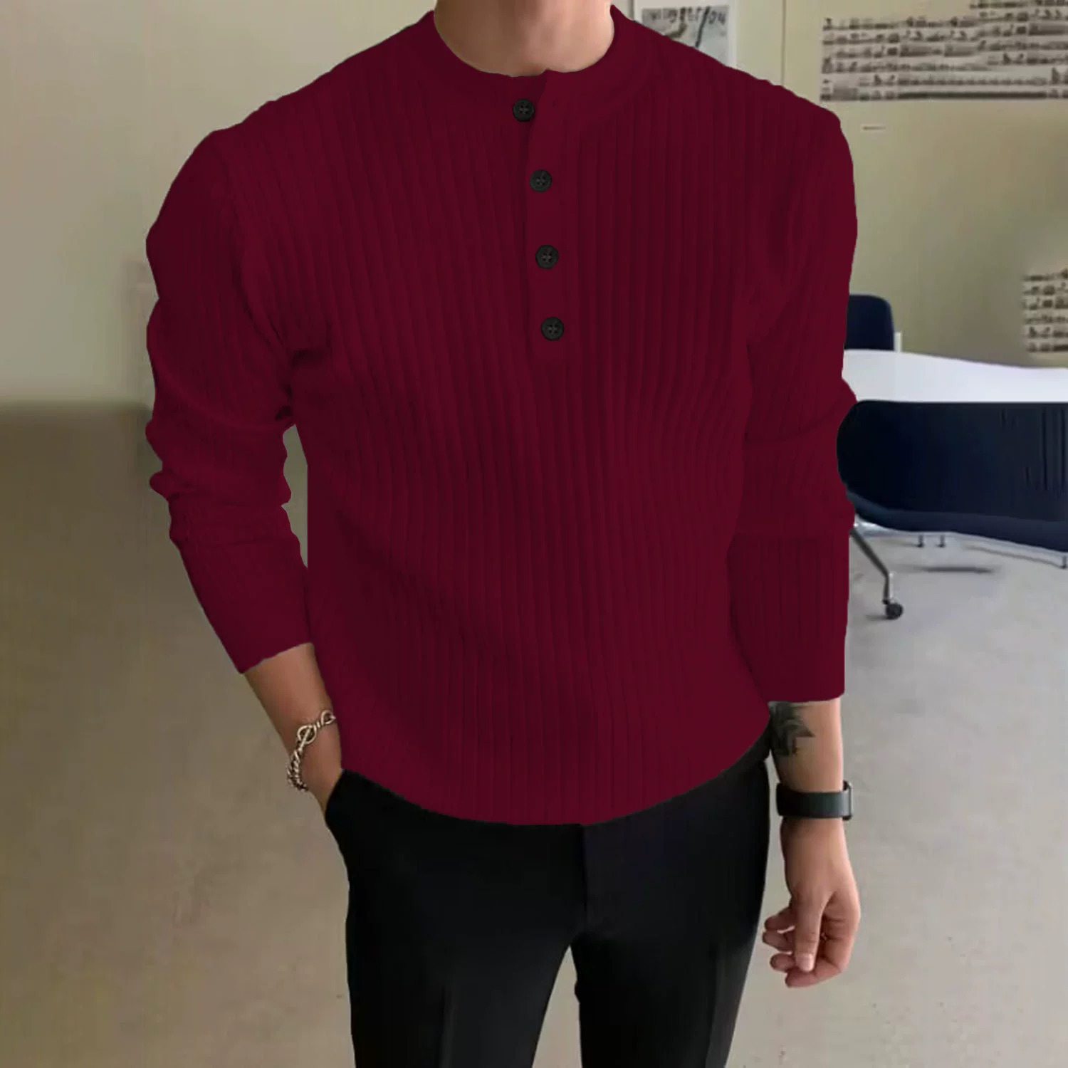 Pin, demi-season sweater, set for leisure, long-sleeve, high collar