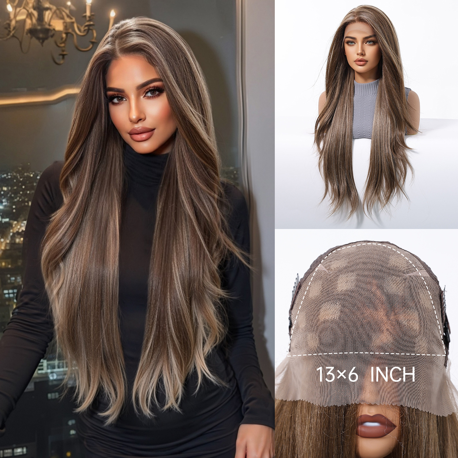 Peluca de encaje de seda importada 13*6 área grande con costura libre, forma secundaria, cómoda y transpirable, cabello largo y rizado 30inch