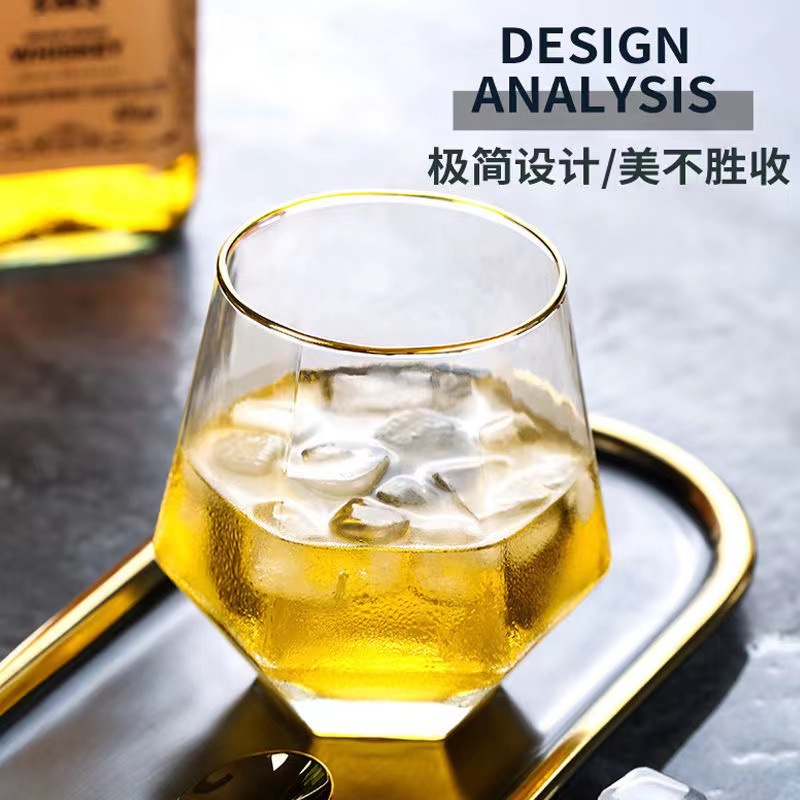 Hexagonal Red de vidrio creativo colorido borde dorado transparente Home bar KTV taza vino exterior promocional logo