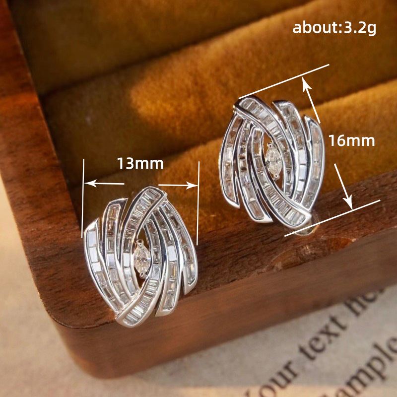 1 Pair Elegant Waves Inlay Copper Zircon Ear Studs display picture 1