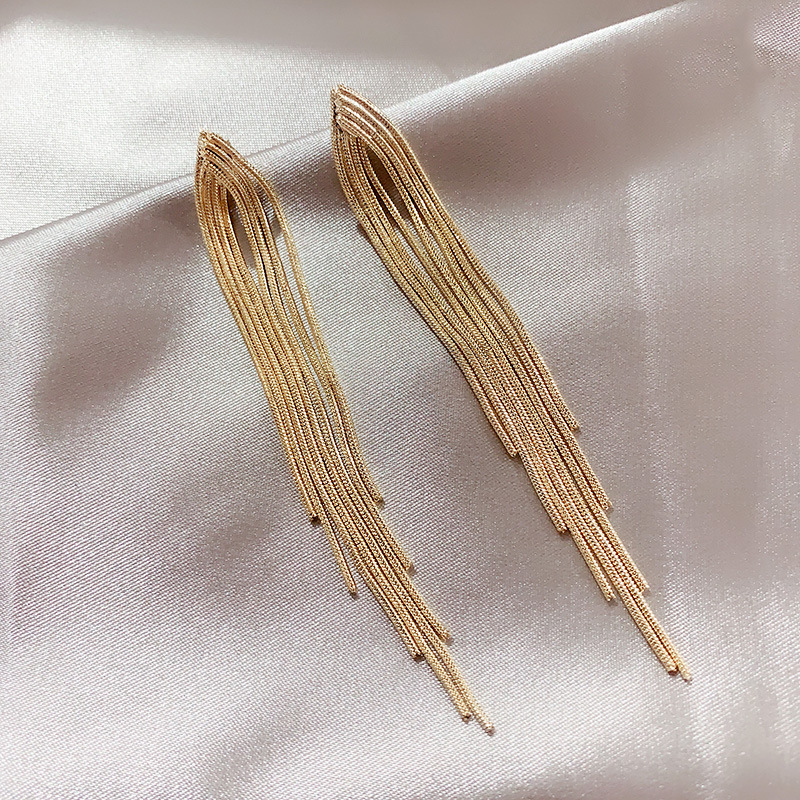 Corea del Sur elegantes pendientes personalizados pendientes exagerados europeos y americanos Pendientes de borla largos de cadena de metal geométricos de moda para mujeres