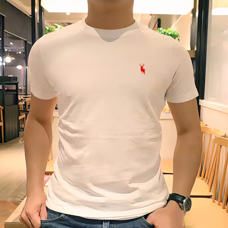 European and American Popular Short-Sleeved Af High-End Men's T-Shirt 2025 Summer Pure Cotton Embroidered Slim Men's Tops Half-Sleeved Trendy