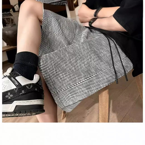 Striped Men's Summer Thin Casual Brand American Leisure Mid Pants High-end Straight Leg Loose Five-Finger Pants