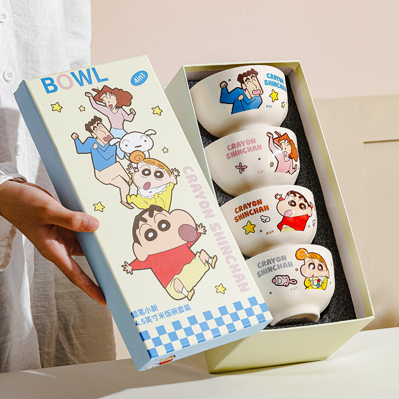 Cartoon Crayon Shin-Chan Ceramic Bowl Household Ceramic Tableware Children's Rice Bowl Cute Bowl Set Gift Box Rice Bowl Noodle Bowl