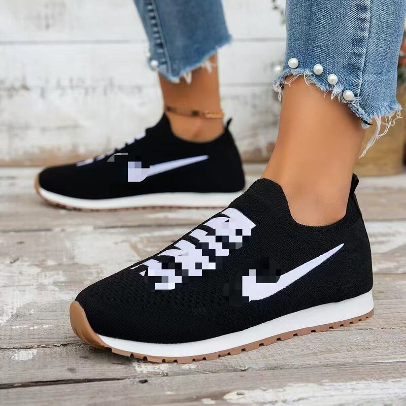 In-stock cross-border foreign trade large-size thick-soled slip-on letter-print fly-knit elastic sports casual slip-on shoes running shoes In-stock cross-border foreign trade large-size thick-soled slip-on letter-print fly-knit elastic sports casual slip-on shoes running shoes
