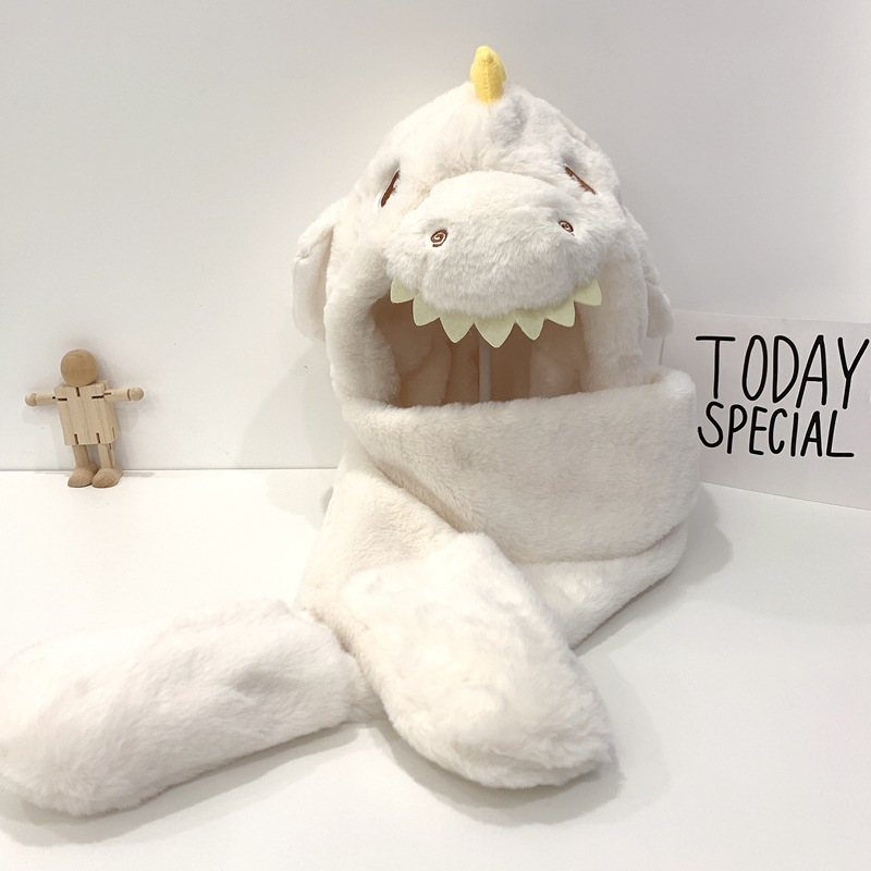 Sombreros infantiles bufandas guantes en invierno lindo dinosaurio para niños y niñas bebés protectores de oídos a prueba de viento con tres piezas engrosadas